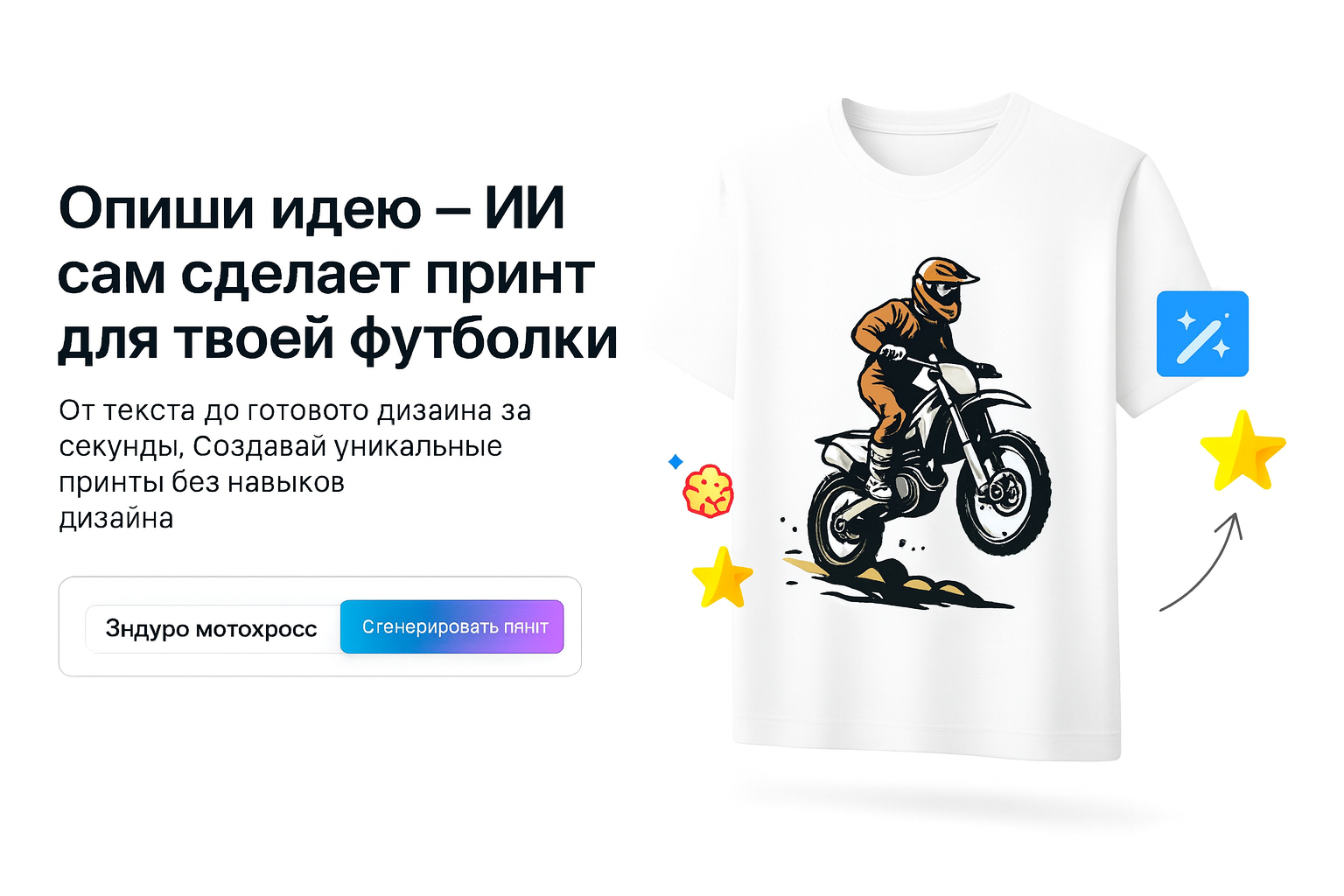 Опиши идею — ИИ сам сделает принт для твоей футболки